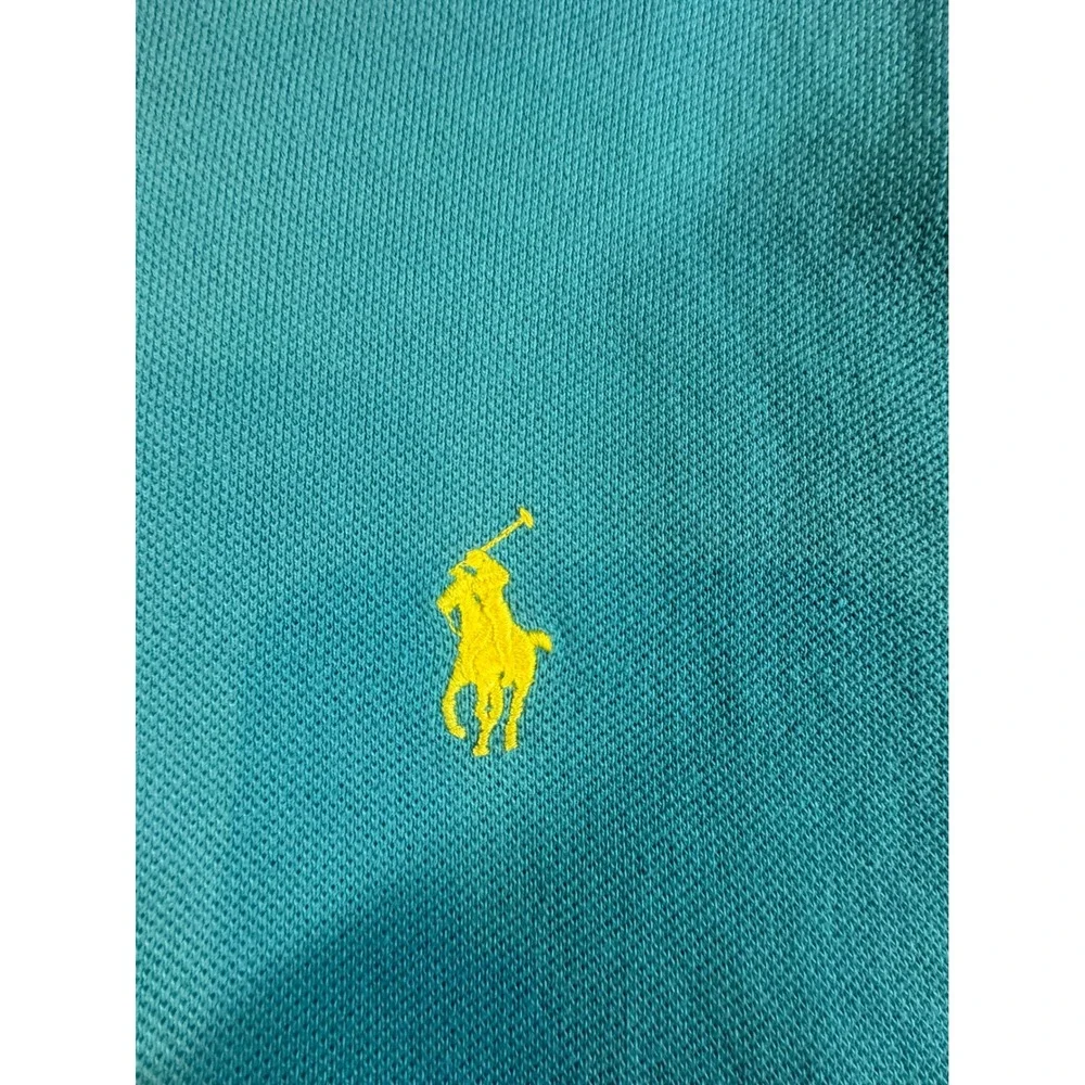 Polo Ralph Lauren Mens XXL Teal Blue Pique Cotton Short Sleeve Polo Shirt Yellow